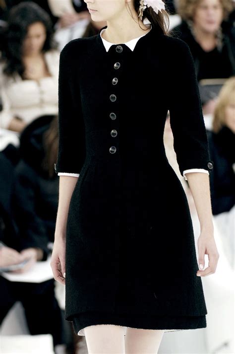 chanel black dress with white collar drop waist|chanel black and white dress.